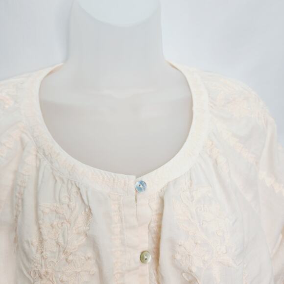 J Jill Cotton Light Weight Light Pink Long Sleeve Button Front Embroidery Blouse - Picture 5 of 13